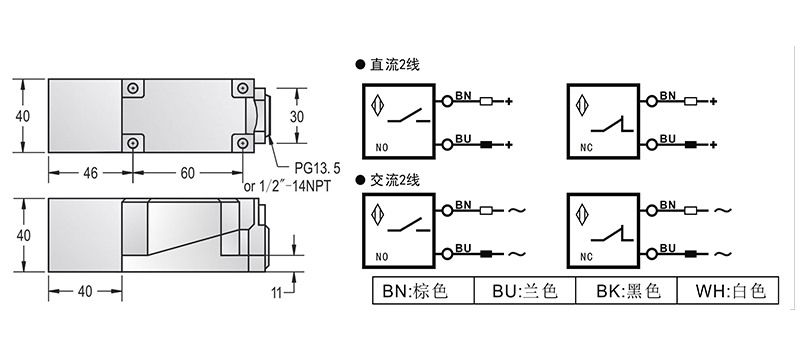 DC 2線 Q40兩線電感式接近開關 DC 2線 Q40兩線電感式接近開關