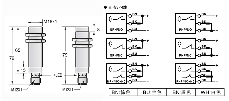 M18-M12長距離電感式接近開關接頭式 M18-M12長距離電感式接近開關接頭式