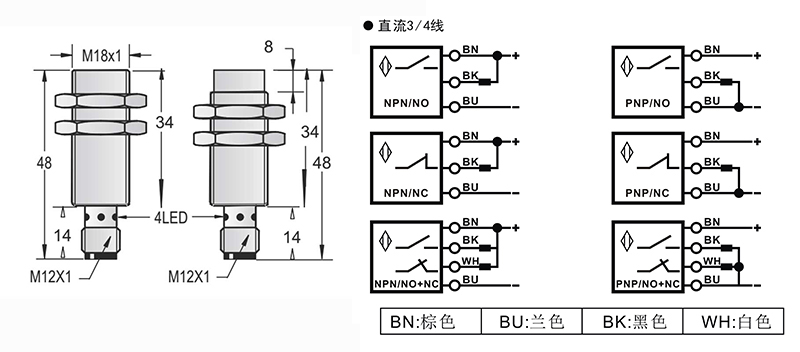 M18-M12-50mm圓柱標(biāo)準(zhǔn)型接近開(kāi)關(guān)接頭式