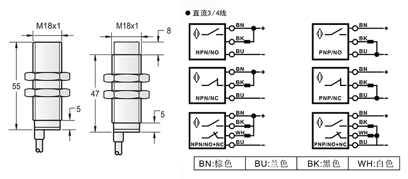 M18-55mm圓柱標準型接近開關出線式 M18-55mm圓柱標準型接近開關出線式