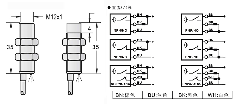 M12-35mm圓柱型接近傳感器出線式 M12-35mm圓柱型接近傳感器出線式