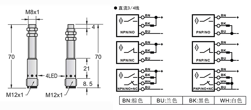 M8-M12-70mm圓柱標準型接近開關接頭式 M8-M12-70mm圓柱標準型接近開關接頭式