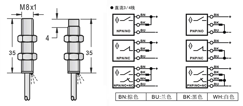 M8-35mm標準型接近傳感器出線式 M8-35mm標準型接近傳感器出線式